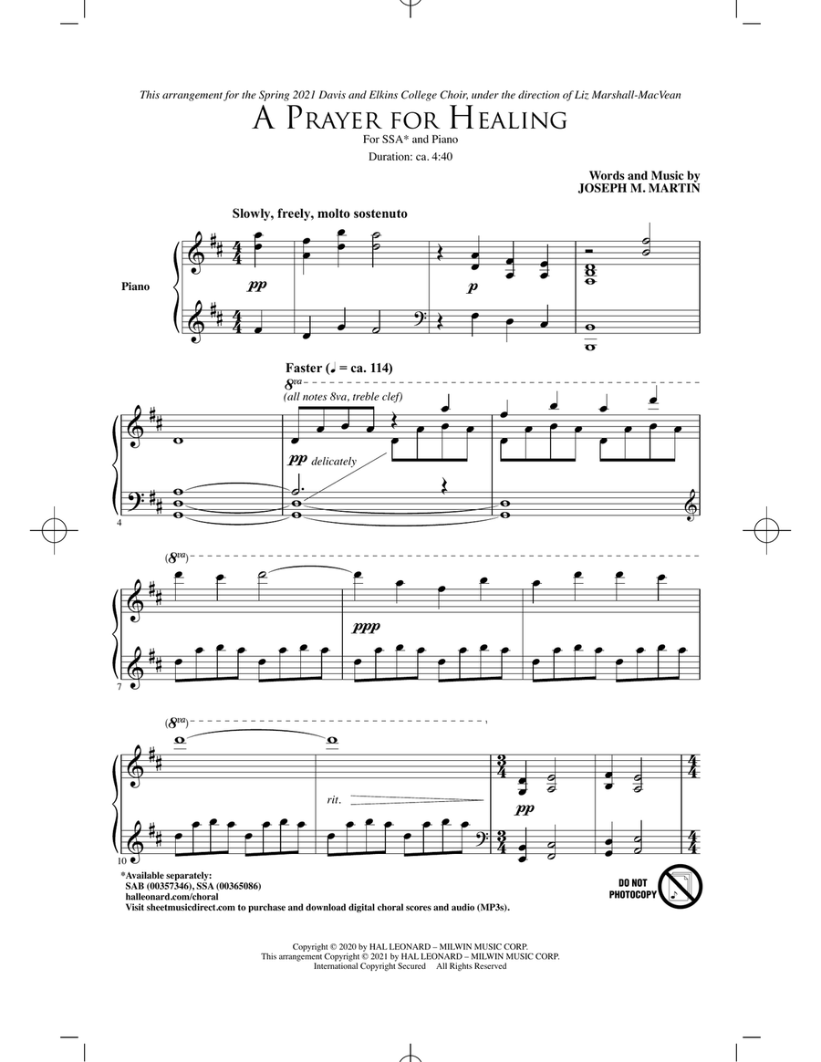 A Prayer For Healing A Prayer For Healing SSA scores gallery preview page 1