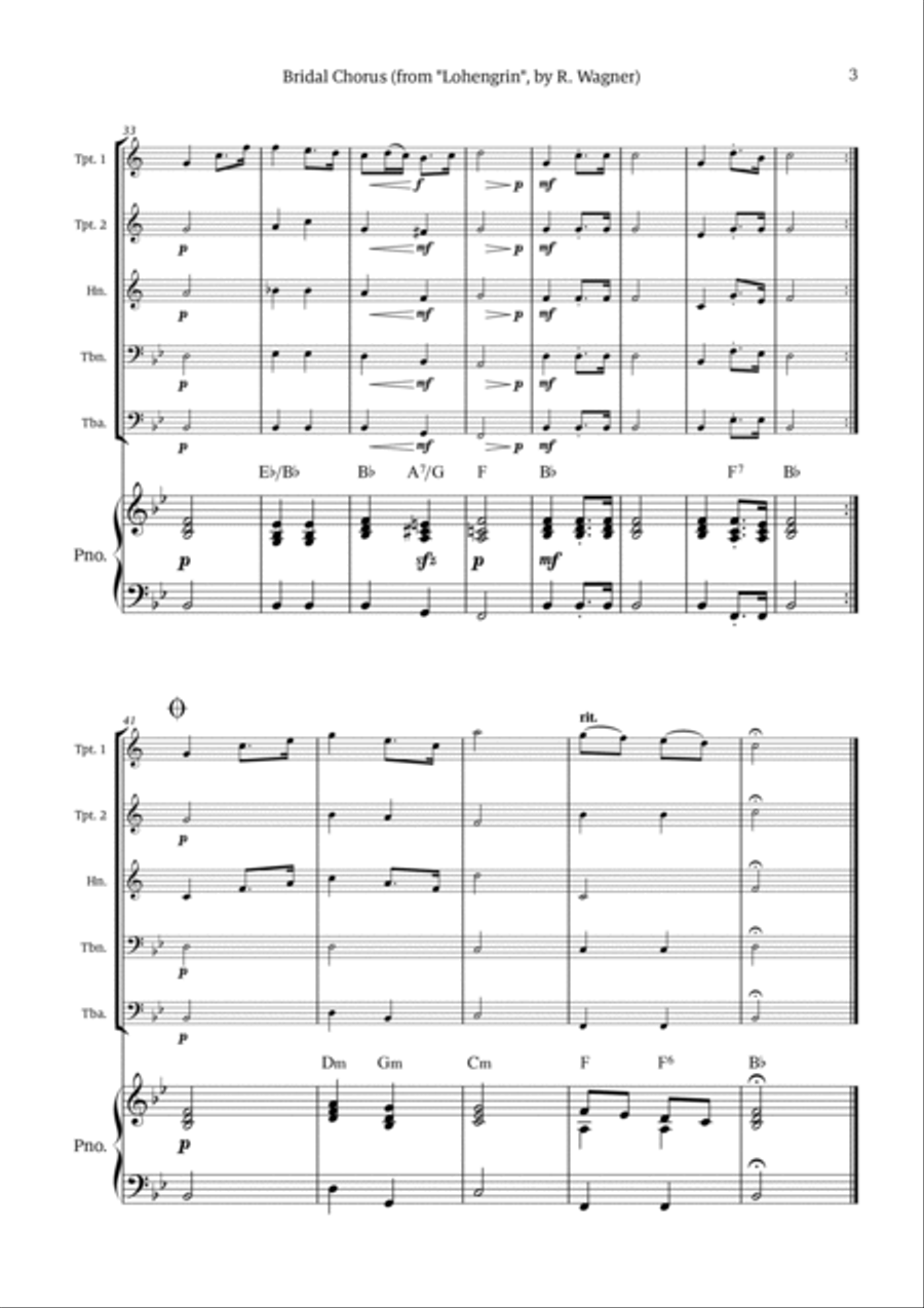 Bridal Chorus (Here Comes The Bride) Brass Quintet scores gallery preview page 3