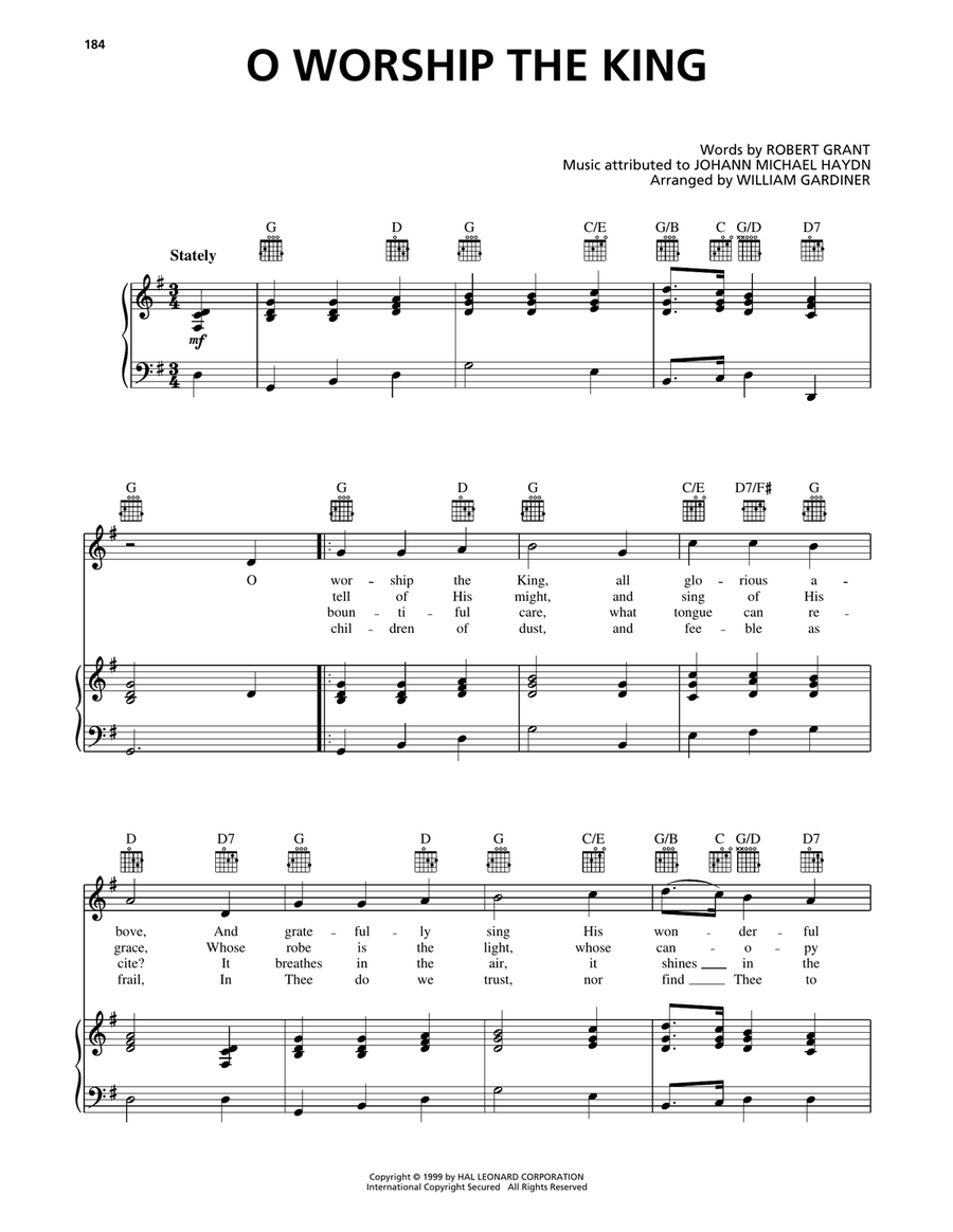 O Worship The King Piano, Vocal, Guitar scores gallery preview page 1