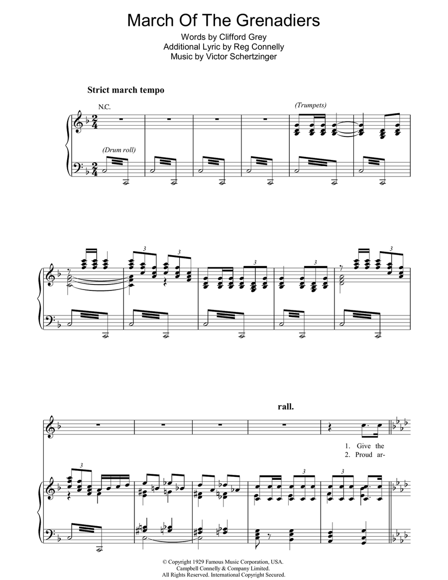 March Of The Grenadiers Piano, Vocal, Guitar scores gallery preview page 1