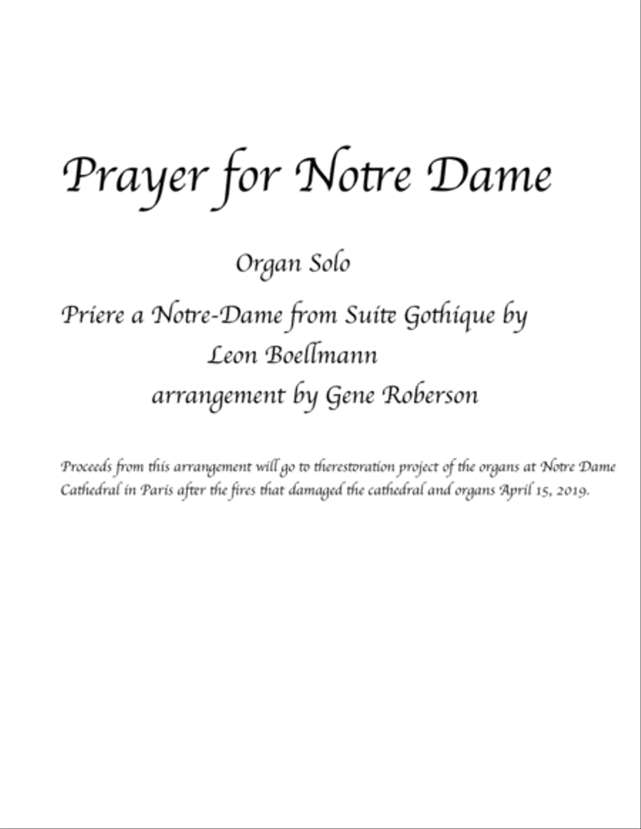 Book cover for Prayer for Notre Dame Organ Solo