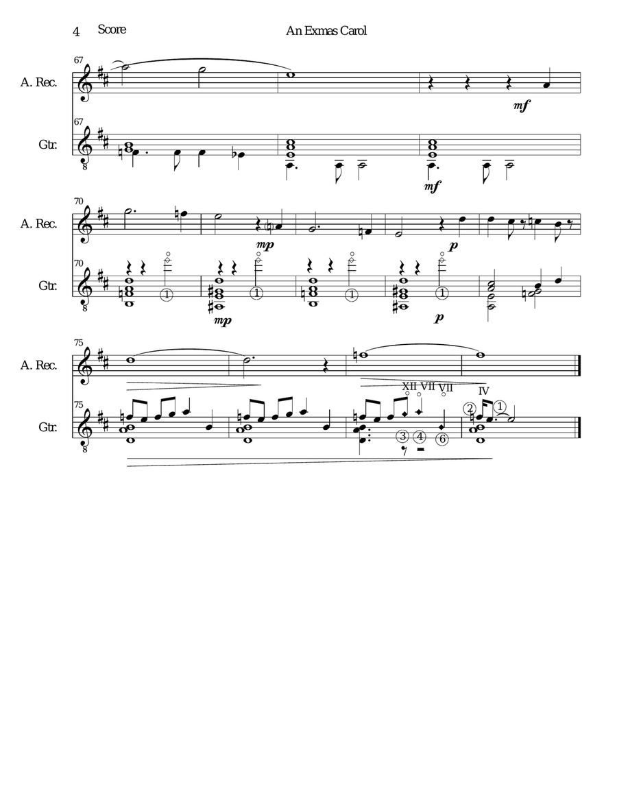 An Exmas Carol for alto recorder and guitar Alto Recorder scores gallery preview page 4