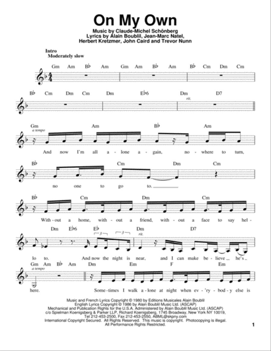On My Own (from Les Miserables) Voice scores gallery preview page 1