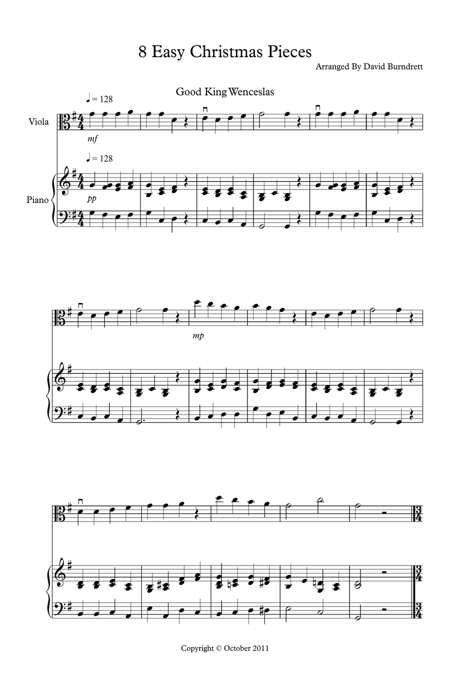 8 Easy Christmas Pieces for Viola And Piano Cello scores gallery preview page 1