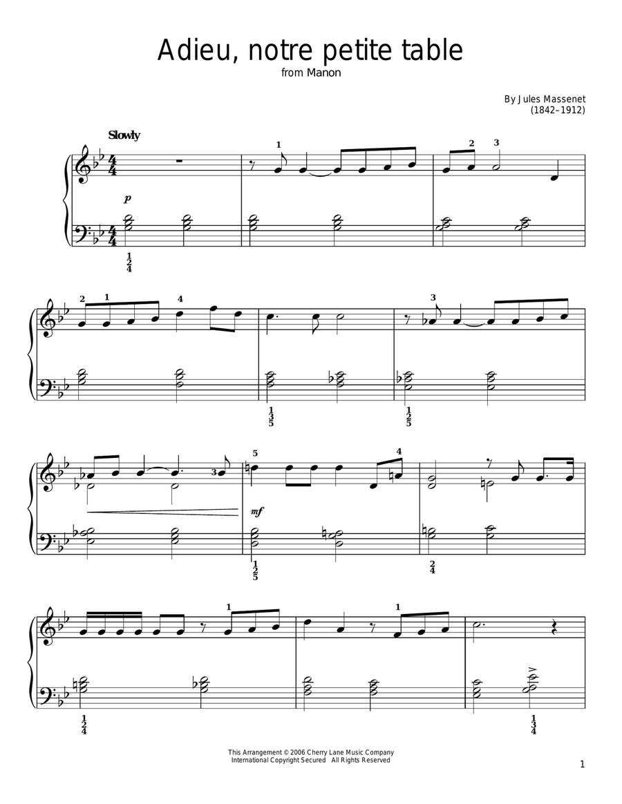 Adieu, notre petite table Easy Piano scores gallery preview page 1