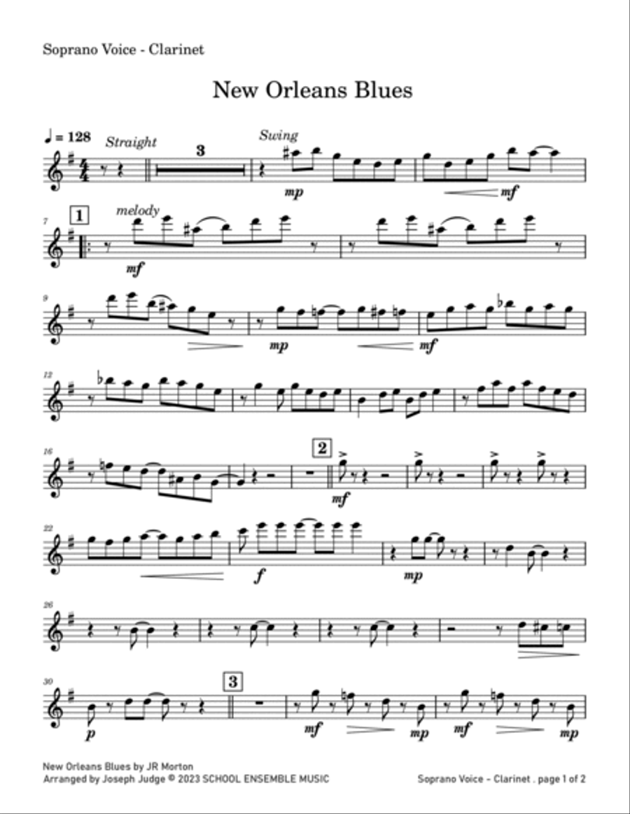 New Orleans Blues by Morton for Clarinet Quartet in Schools Clarinet Quartet scores gallery preview page 6
