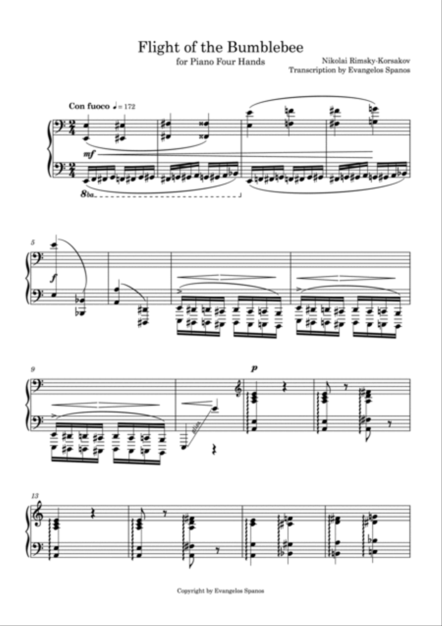 Flight of the Bumblebee for piano - Four Hands