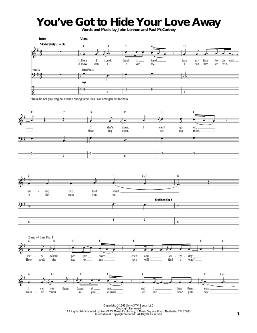 You've Got To Hide Your Love Away Acoustic Guitar scores gallery preview page 1