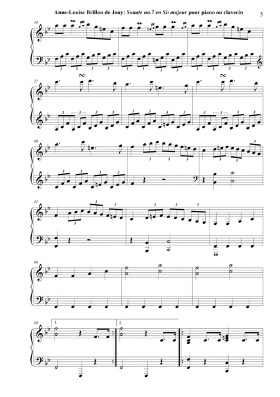 Anne-Louise Brillon de Jouy: Sonata no. 7 in Bb Major for piano or harpsichord Harpsichord scores gallery preview page 5