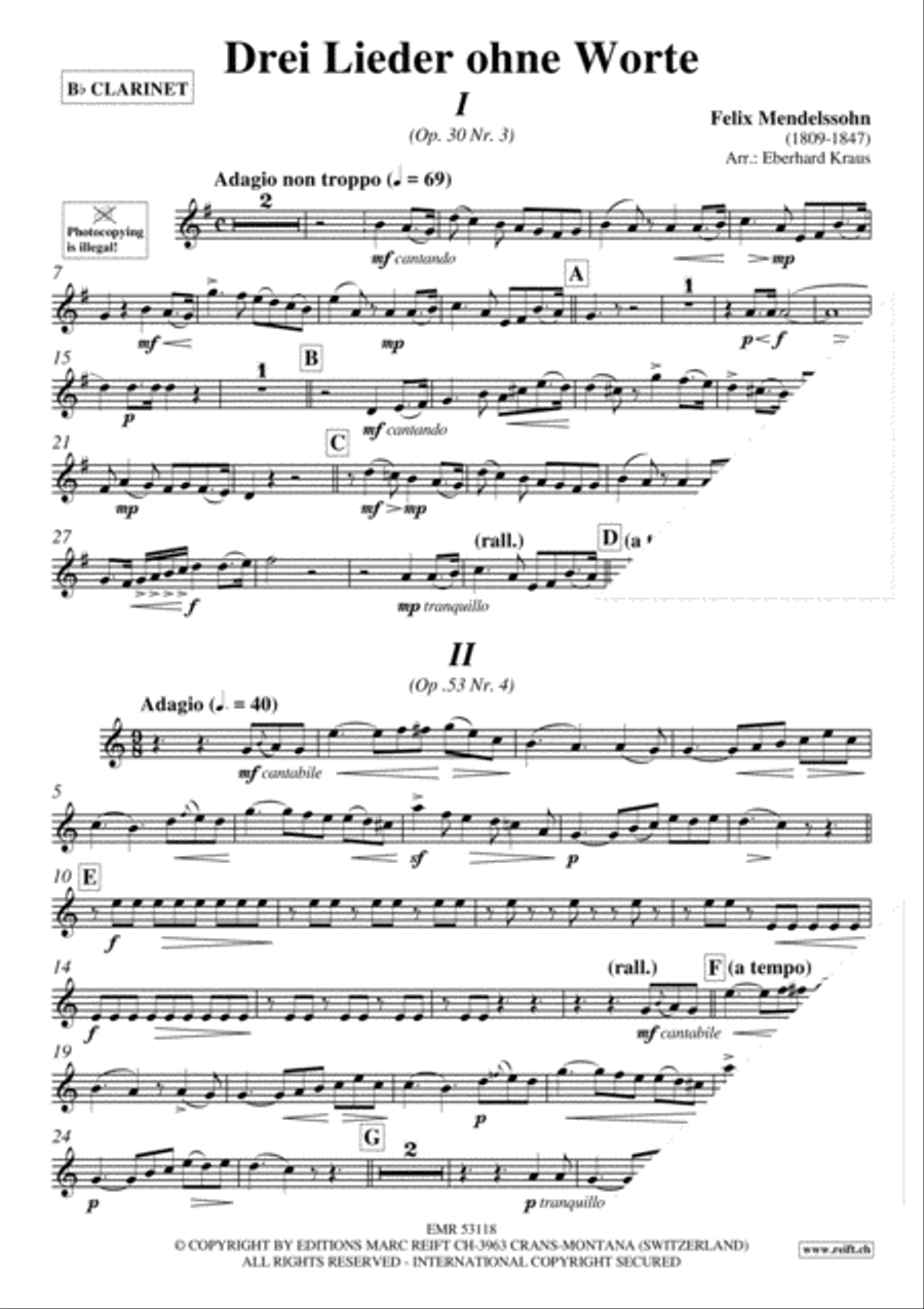 Drei Lieder ohne Worte Clarinet Solo scores gallery preview page 3