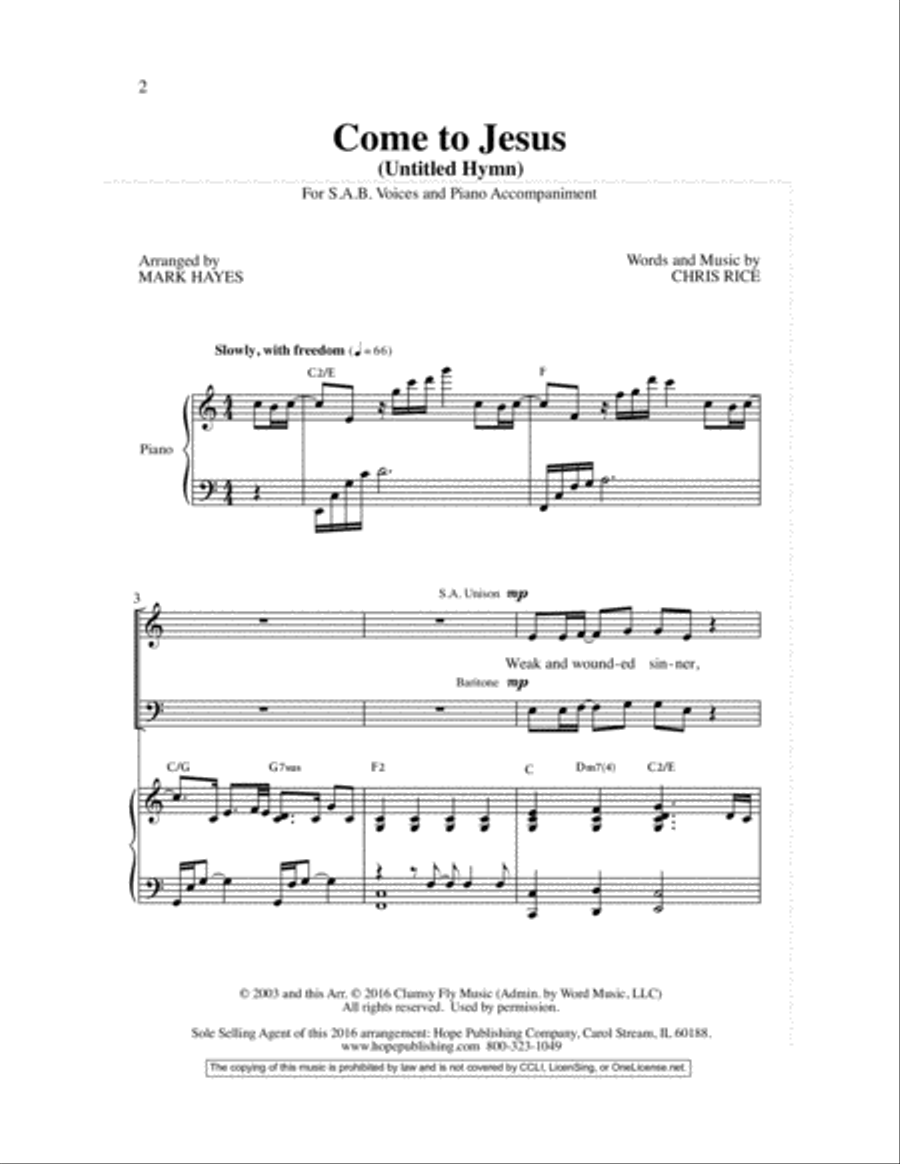 Come to Jesus (Untitled Hymn) 3-Part scores gallery preview page 3