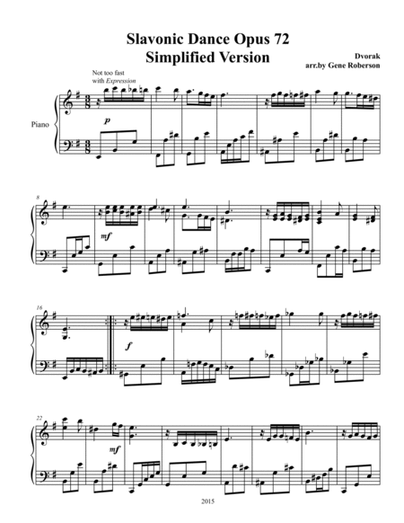 Slavonic Dance in E minor Opus 72 SIMPLIFIED VERSION