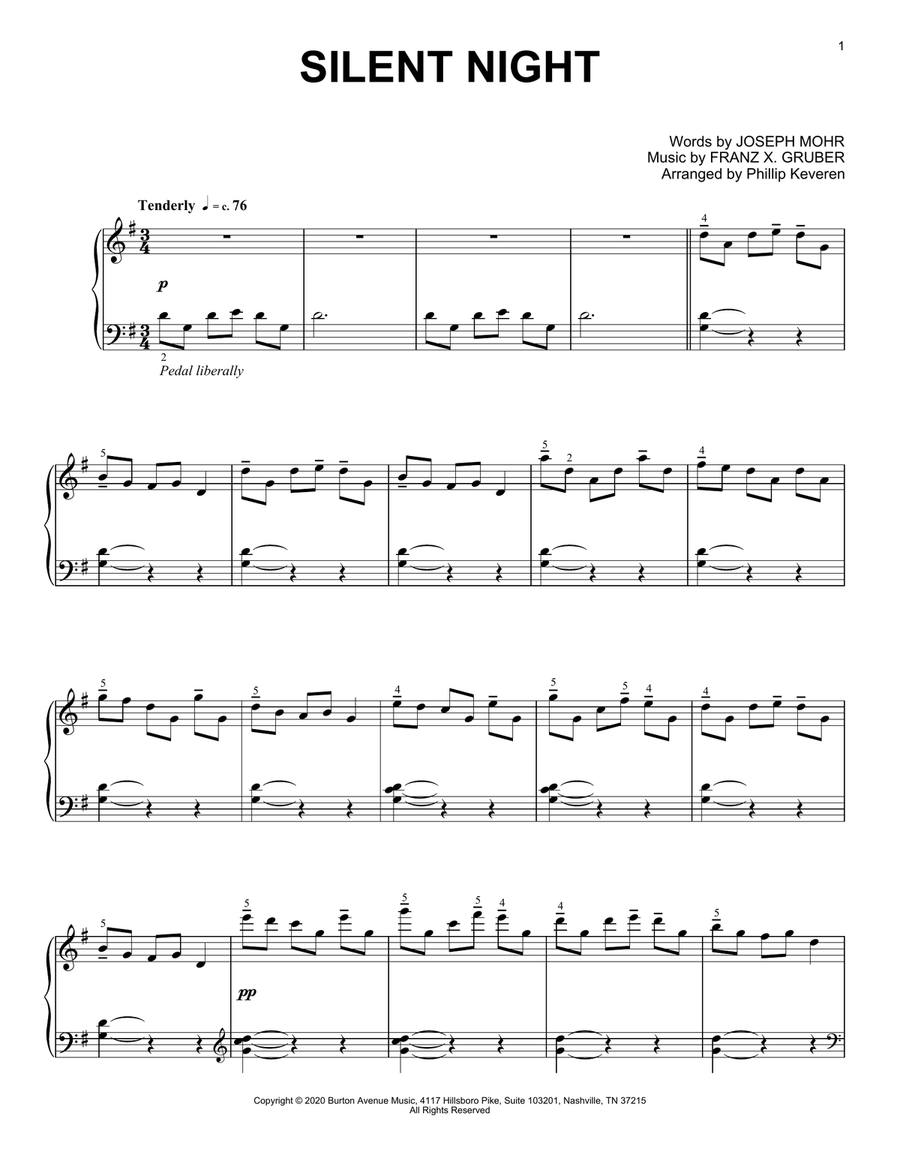Silent Night (arr. Phillip Keveren) Piano Solo scores gallery preview page 1