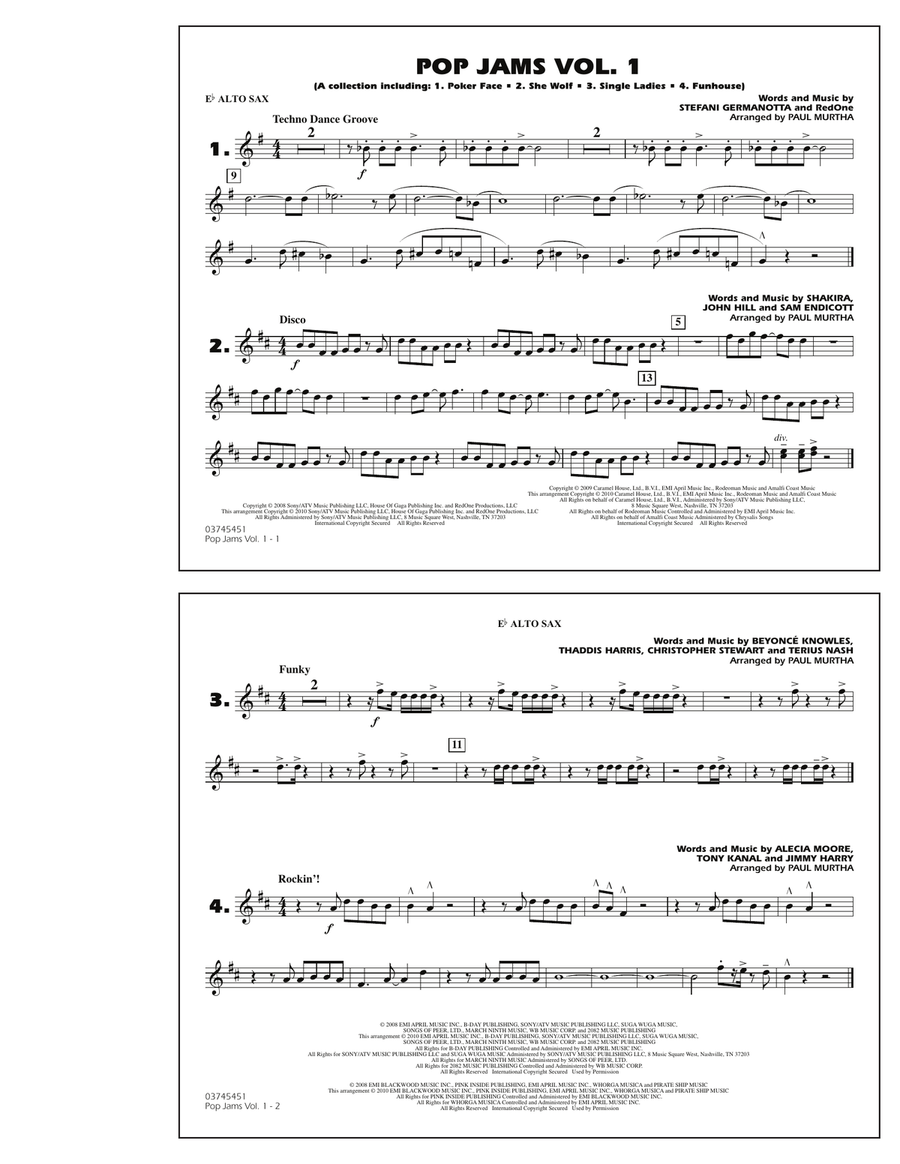 Pop Jams: Vol. 1 - Eb Alto Sax Alto Saxophone scores gallery preview page 1