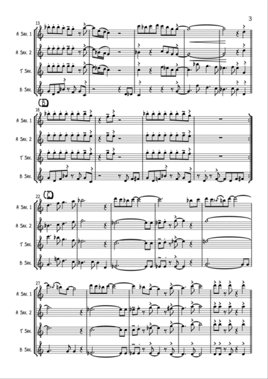 Lady Marmalade Saxophone Quartet scores gallery preview page 3