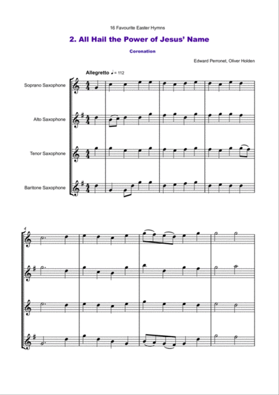 16 Favourite Easter Hymns for Saxophone Quartet SATB, Soprano, Alto, Tenor and Baritone Saxophones Saxophone Quartet scores gallery preview page 4