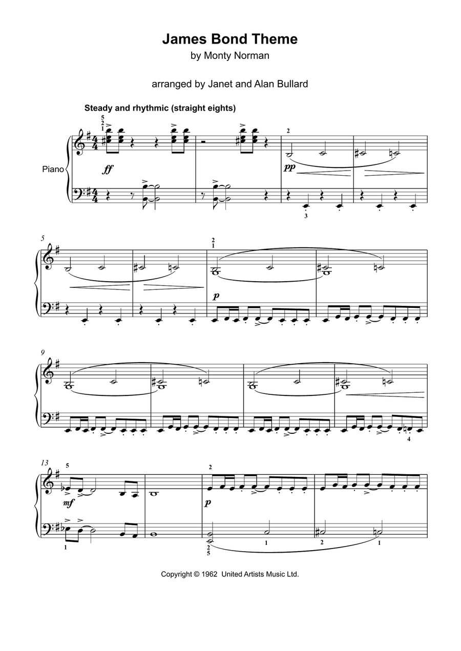 James Bond Theme Easy Piano scores gallery preview page 1