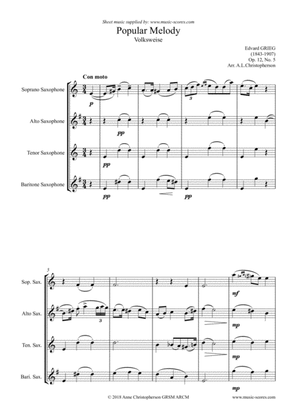 Book cover for Popular Melody, Op.12, No.5 - Sax Quartet
