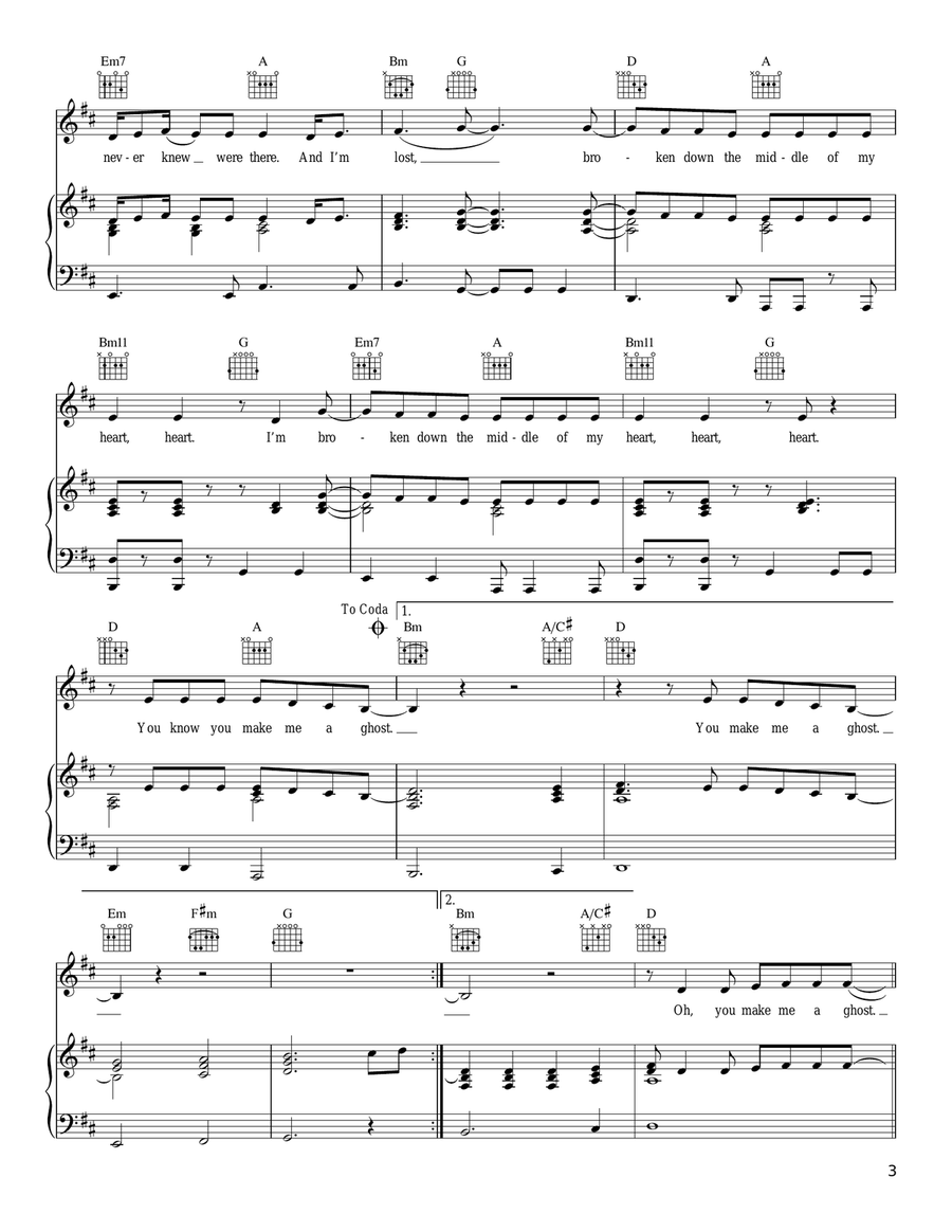 Ghost Piano, Vocal, Guitar scores gallery preview page 3
