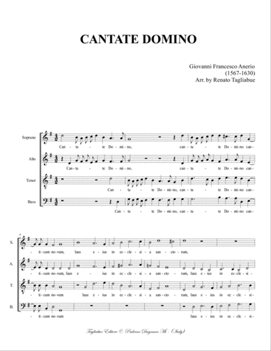 CANTATE DOMINO - ANERIO G.F. - For SATB Choir 4-Part scores gallery preview page 2