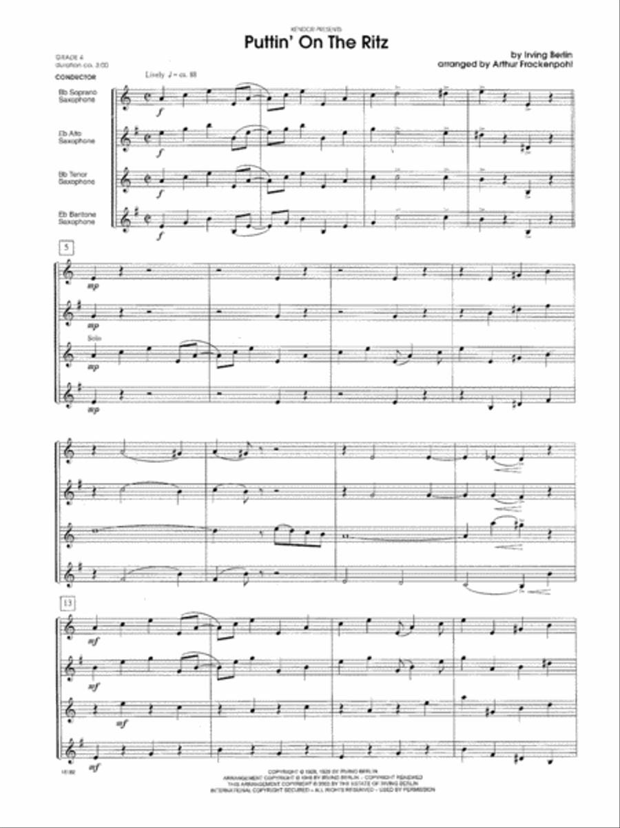 Puttin' On The Ritz Saxophone Quartet scores gallery preview page 2