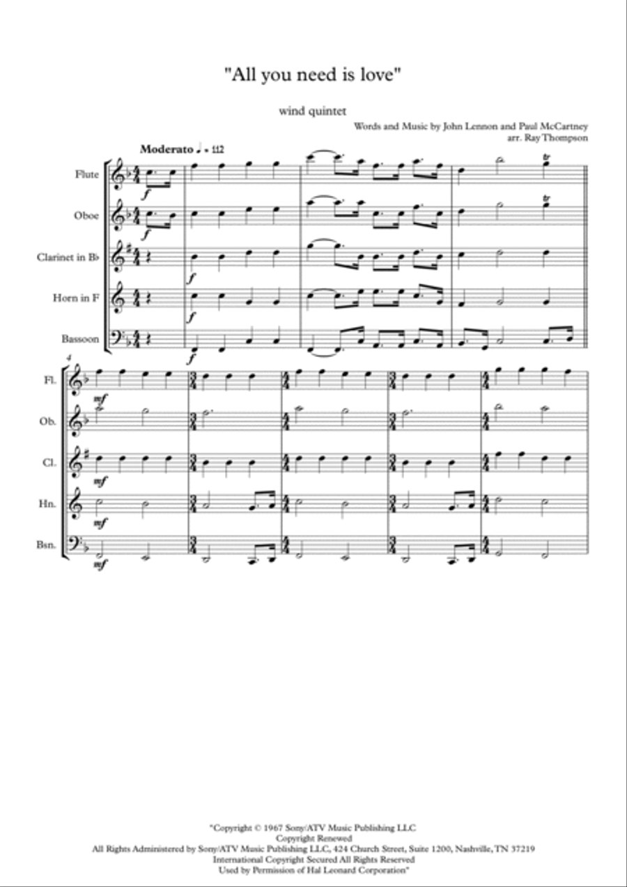 All You Need Is Love Woodwind Quintet scores gallery preview page 2