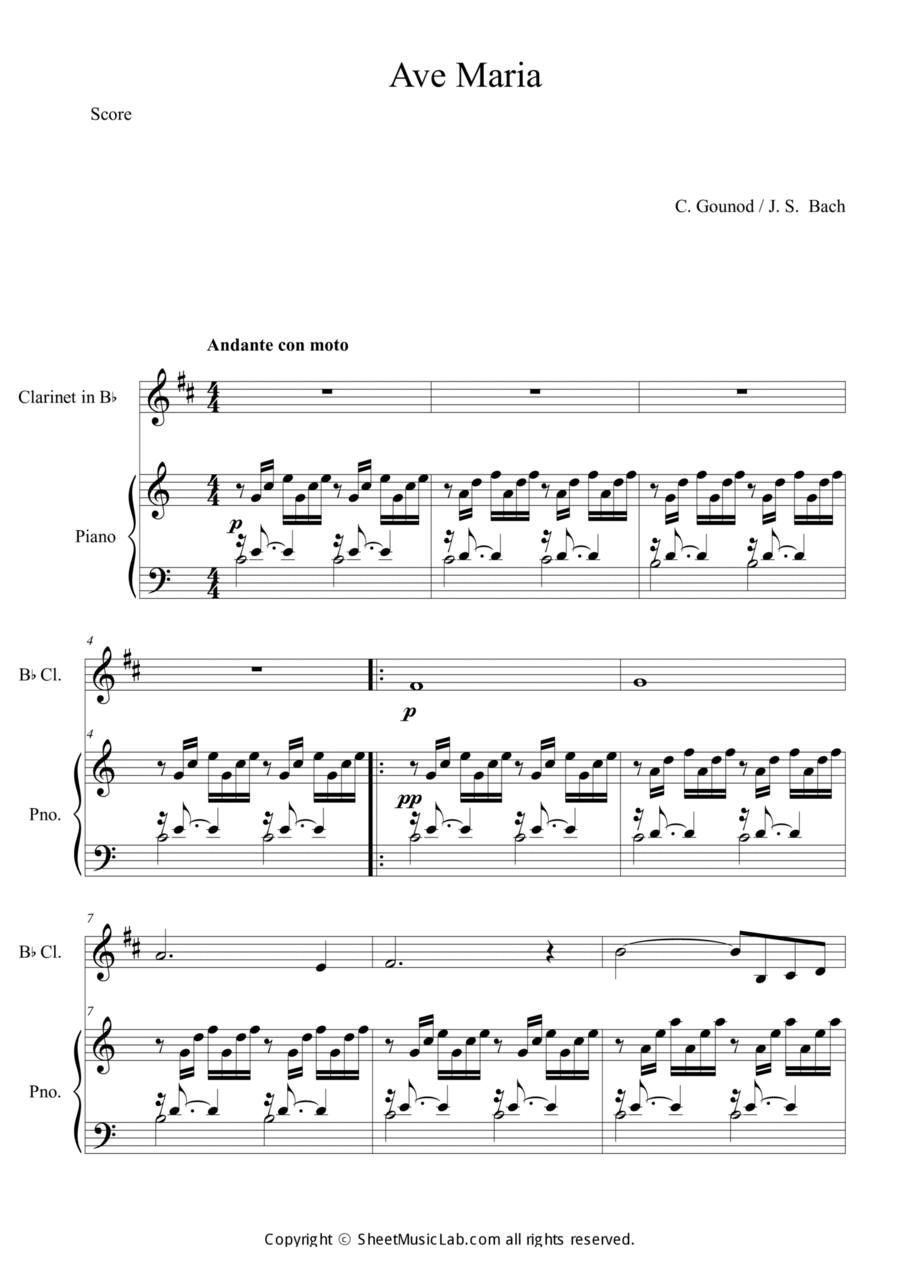 Ave Maria Clarinet Solo scores gallery preview page 1