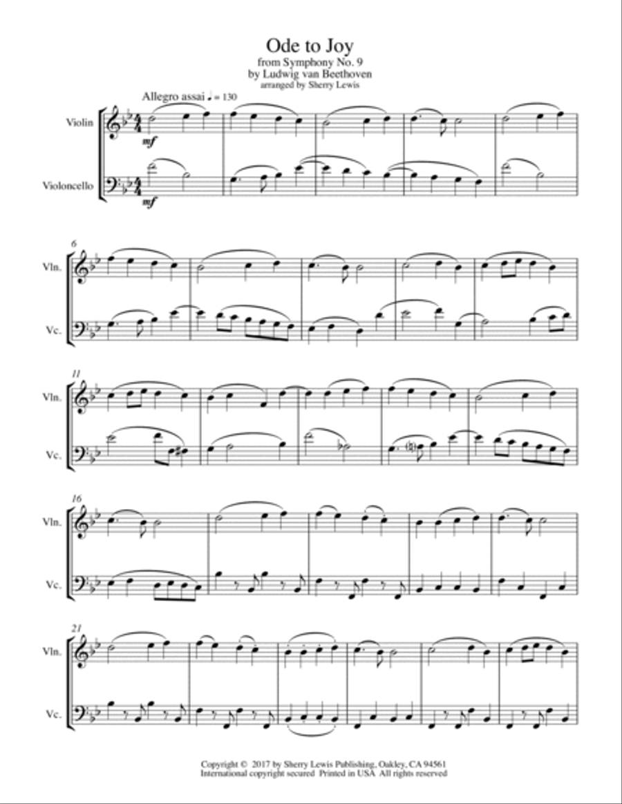 ODE TO JOY, String Duo, Intermediate Level for violin and cello String Duet scores gallery preview page 4