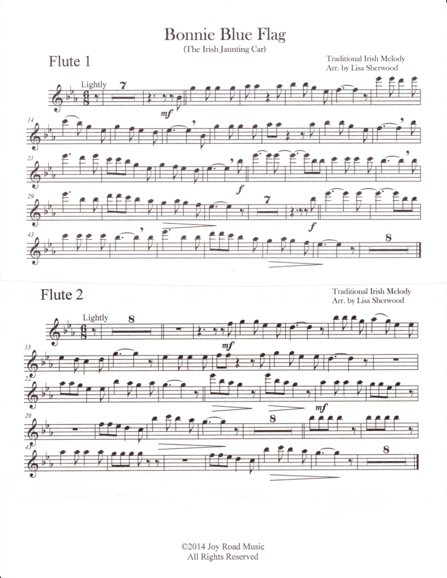 Bonnie Blue Flag for Three Flutes and piano (opt. 3 Clarinets) Woodwind Duet scores gallery preview page 1