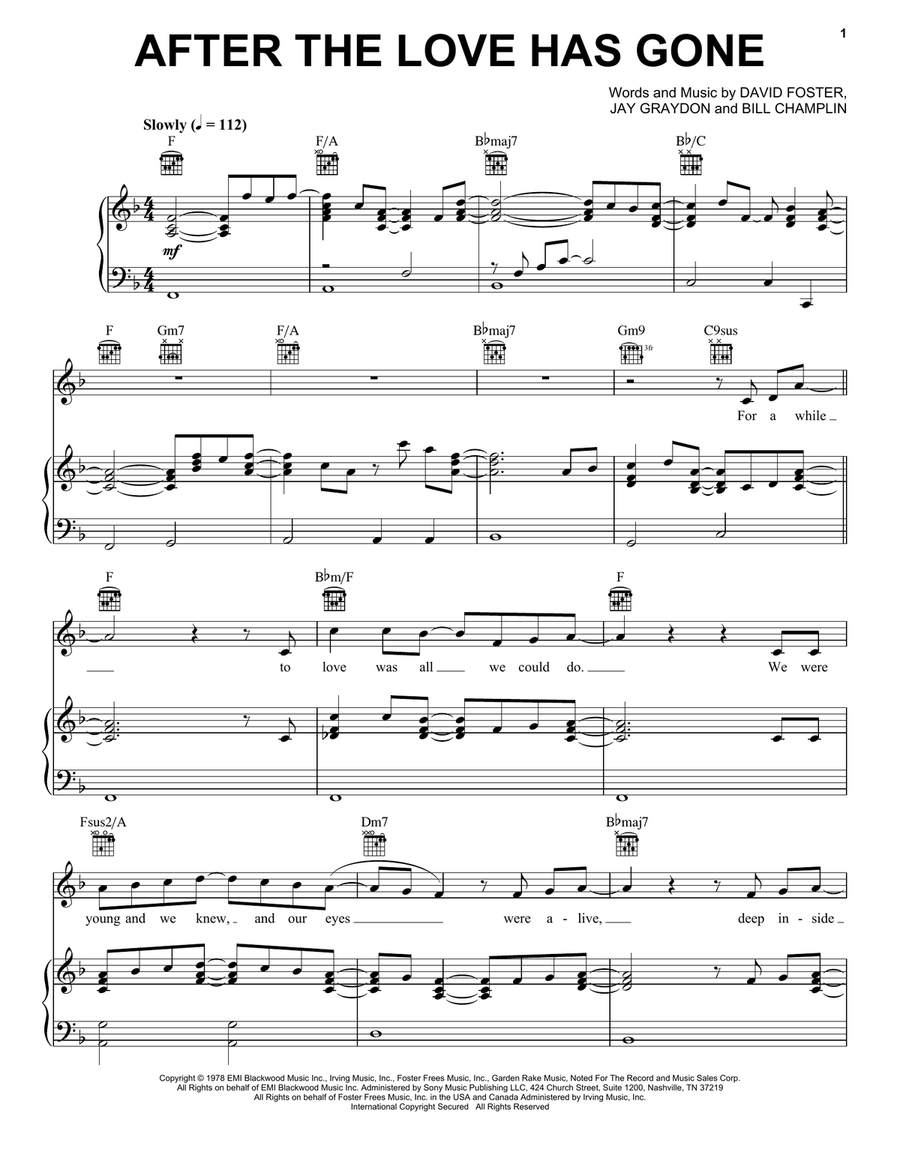 After The Love Has Gone Piano, Vocal, Guitar scores gallery preview page 1