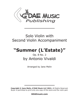 Book cover for Vivaldi - "Summer" Violin Concerto in G minor Op. 8 No. 2 - with Second Violin Accompaniment