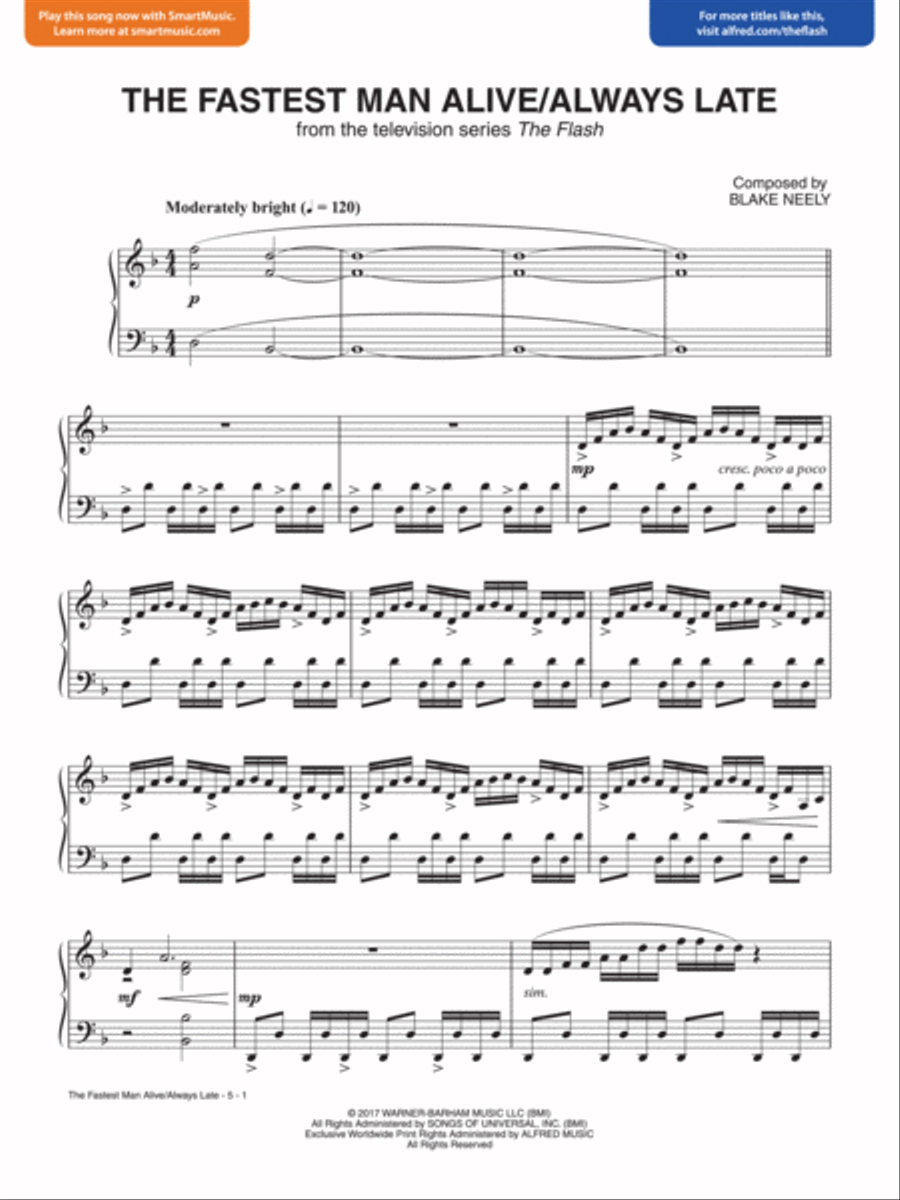 The Fastest Man Alive / Always Late (From the Television Series The Flash) Piano Solo scores gallery preview page 1