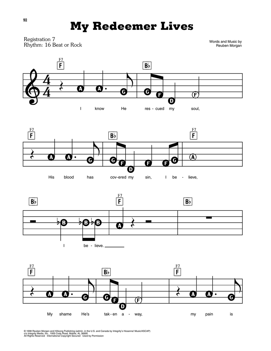 My Redeemer Lives Electronic Keyboard scores gallery preview page 1