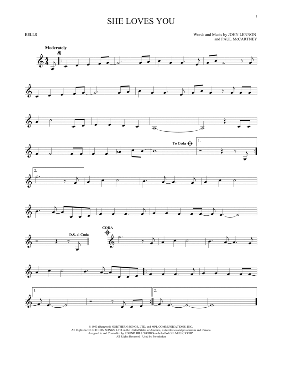 She Loves You Glockenspiel scores gallery preview page 1