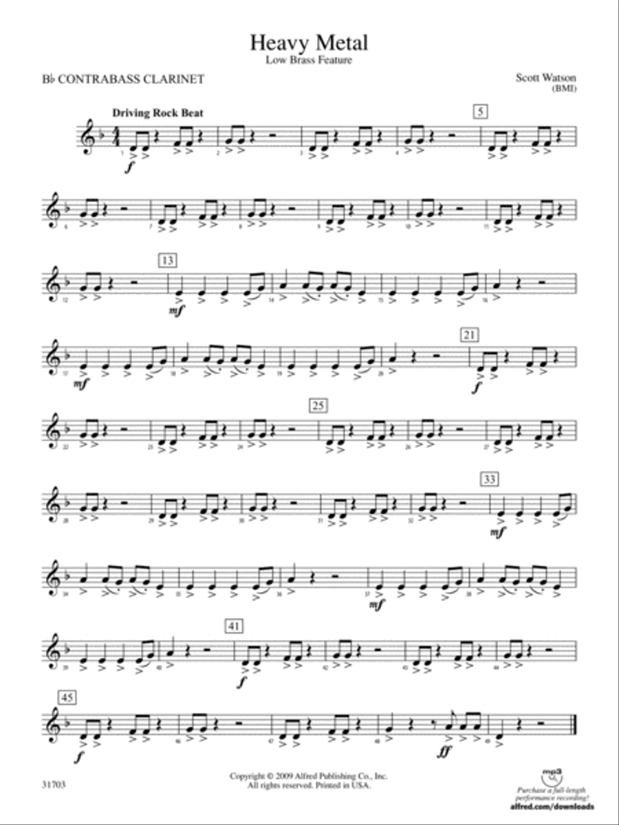 Heavy Metal: (World Part) B-flat Contrabass Clarinet Concert Band scores gallery preview page 1