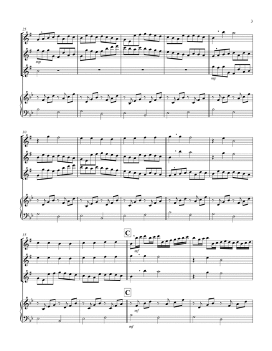Canon (Pachelbel) (Bb) (Baritone Saxophone Trio, Keyboard) Chamber Music scores gallery preview page 3