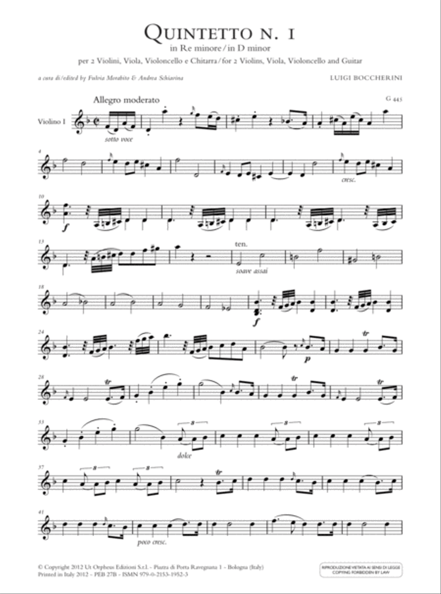 Quintet No. 1 in D minor (G 445) for 2 Violins, Viola, Violoncello and Guitar String Orchestra scores gallery preview page 2