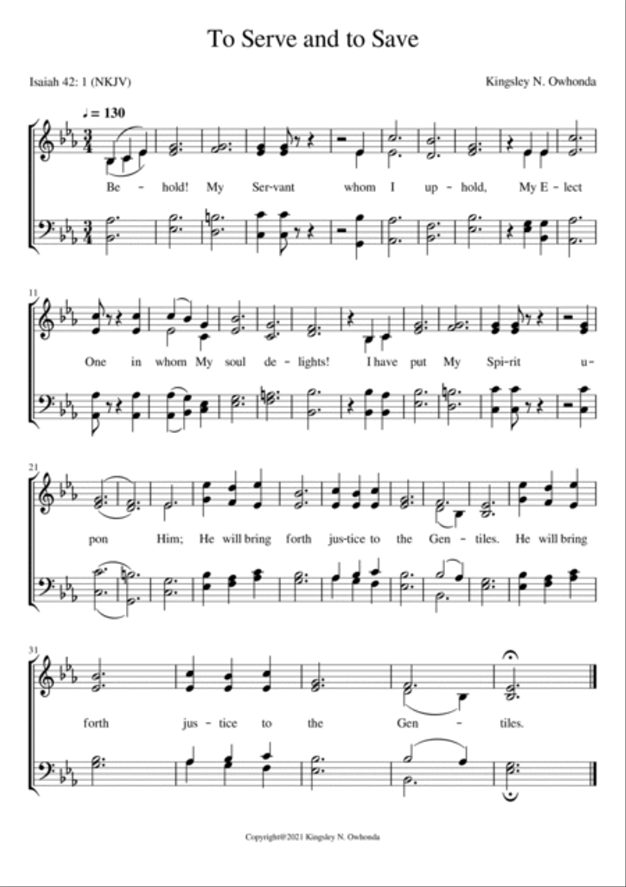 To Serve and to Save To Serve and to Save 4-Part scores gallery preview page 1