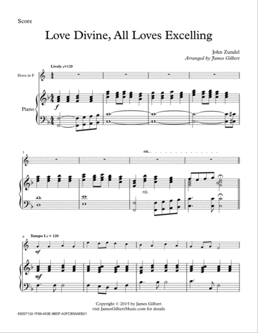 Love Divine, All Loves Excelling Horn scores gallery preview page 1