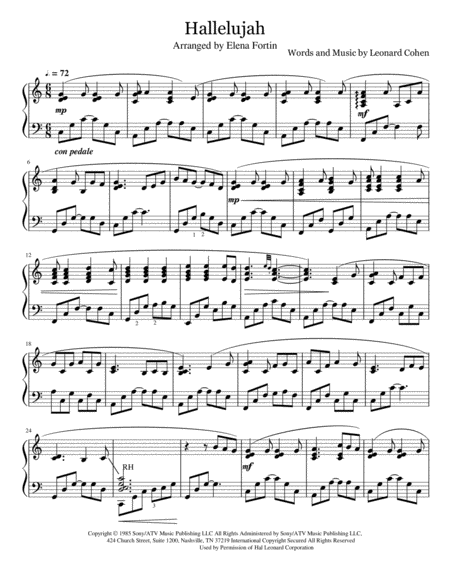 Hallelujah by Justin Timberlake Piano Solo - Digital Sheet Music