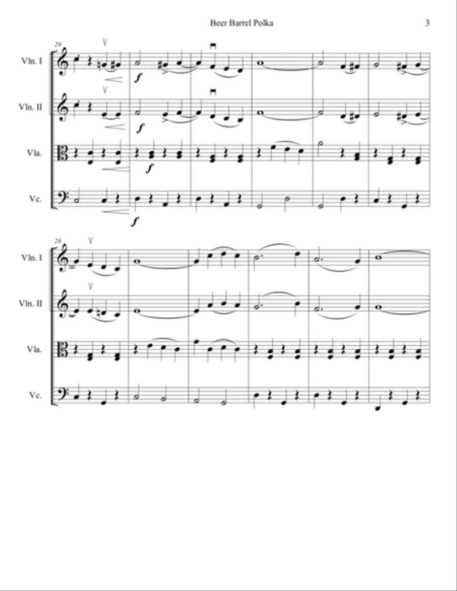 Rosamunde (Beer Barrel Polka) String Quartet scores gallery preview page 3