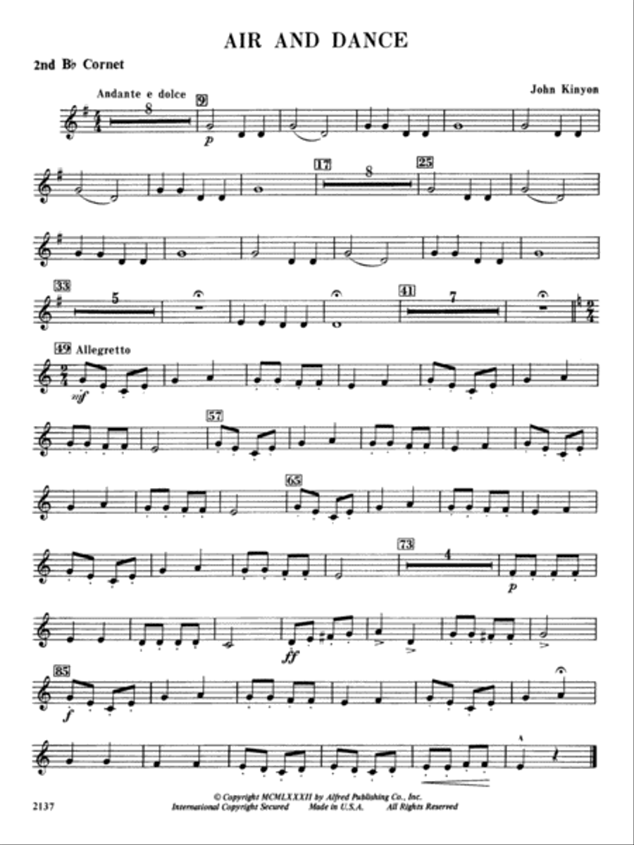 Air and Dance: 2nd B-flat Cornet Concert Band scores gallery preview page 1