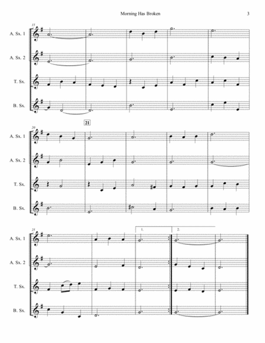 Morning Has Broken for Saxophone Quartet (SATB or AATB) image number null