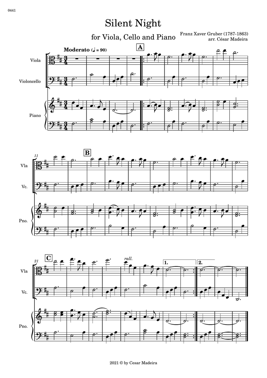 Silent Night - Viola, Cello and Piano (Full Score and Parts) Piano Trio scores gallery preview page 2