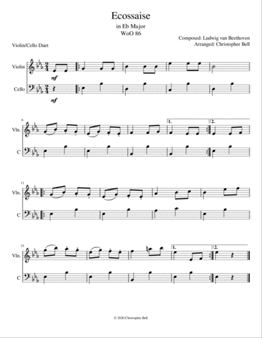 Ecossaise - Beethoven - Violin-Cello Duet String Duet scores gallery preview page 1