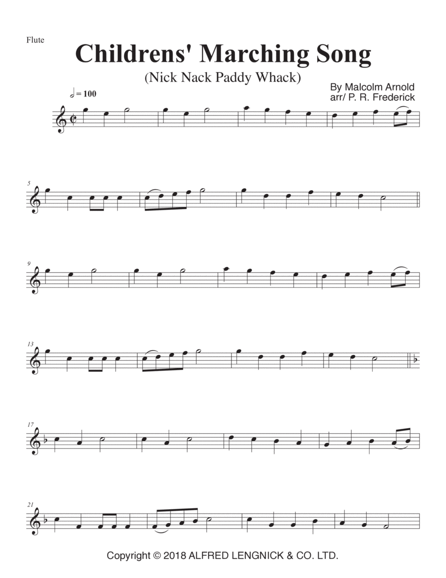 Childrens Marching Song Flute Solo scores gallery preview page 1
