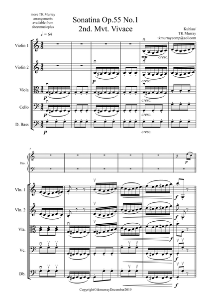 Kuhlau - Sonatina OP.55 N0.1 2nd Mvt for Piano & String Quartet/Orchestra image number null