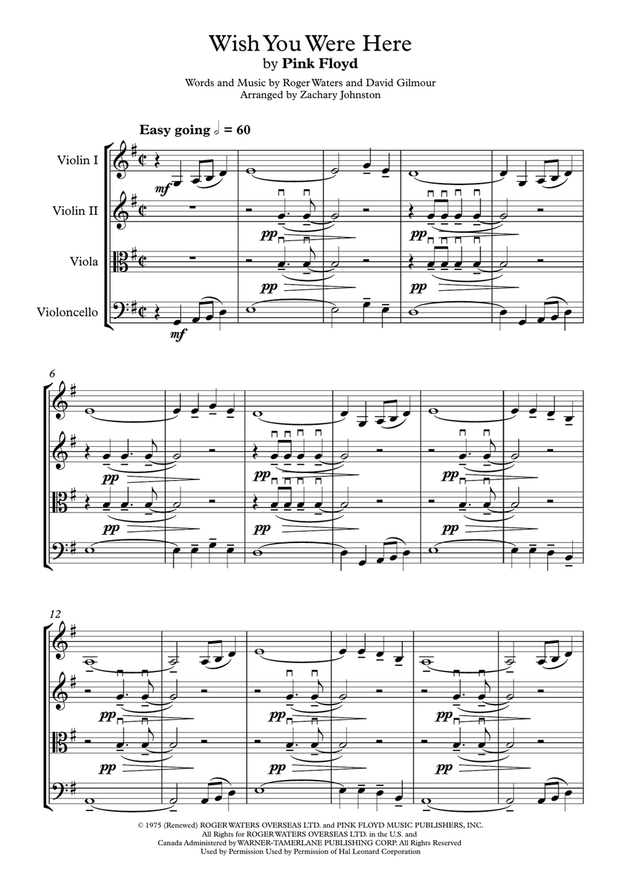 Wish You Were Here String Quartet scores gallery preview page 2