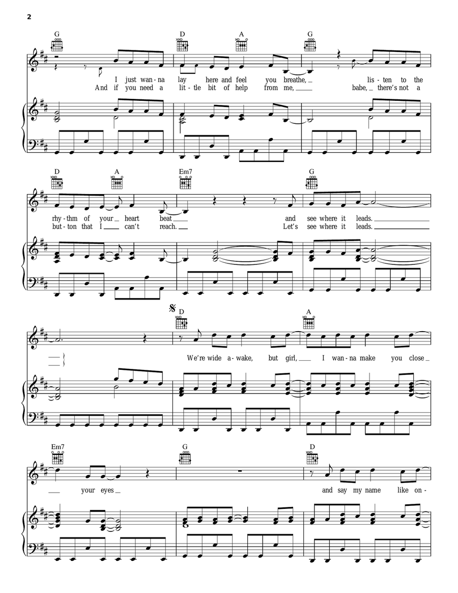 I Wanna Make You Close Your Eyes Piano, Vocal, Guitar scores gallery preview page 2