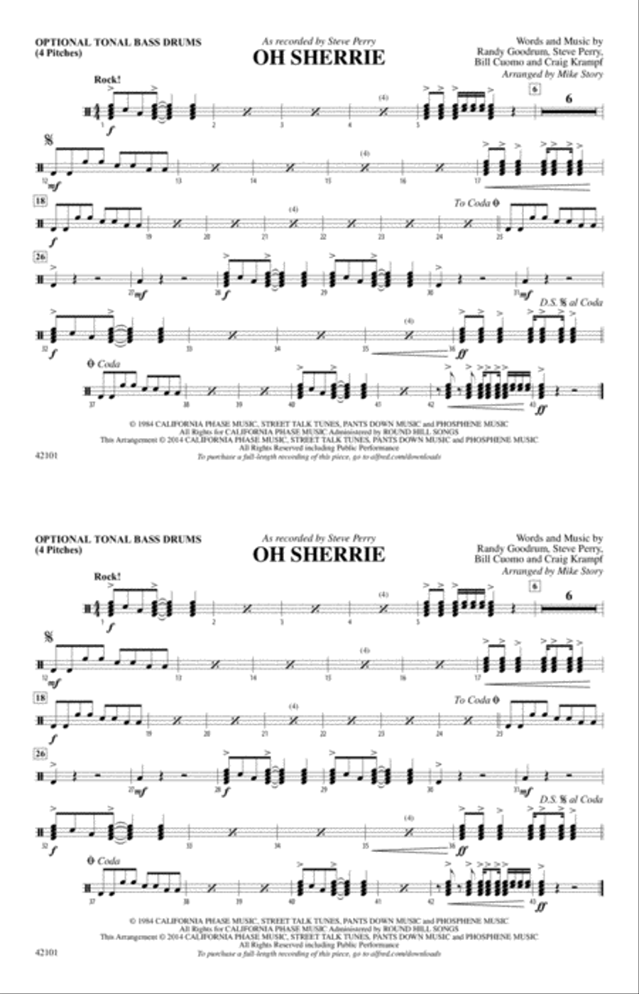Oh Sherrie: Tonal Bass Drum Marching Band scores gallery preview page 1